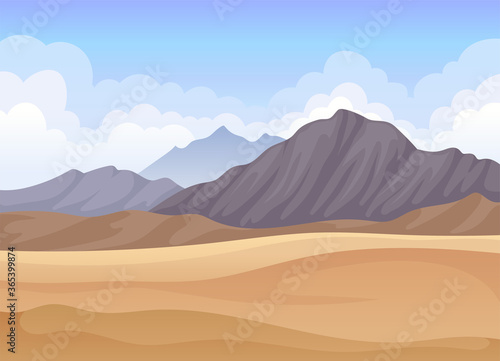 Horizontal Scenery with Mountains and Desert Sand Landscape Vector Illustration