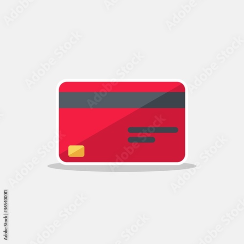 Credit card Red - White Stroke+Shadow icon vector isolated. Flat style vector illustration.