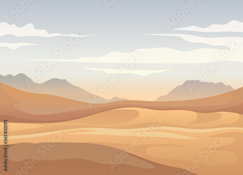 Horizontal Scenery with Mountains and Desert Sand Landscape Vector Illustration