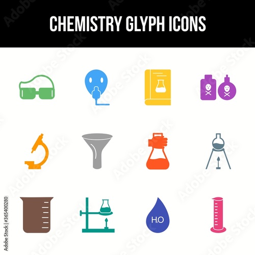 Unique chemistry vector glyph icon set