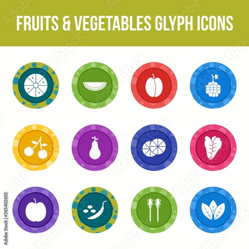 Unique fruits & vegetables vector glyph icon set