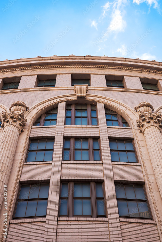 Fototapeta premium Beautiful exterior architecture with clear sky of ancient classical building in Osaka,Japan.