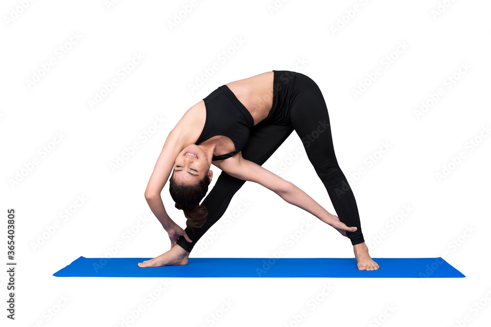 Asian woman practice yoga pose exercise at the yoga sport gym isolated on white background Asian woman practice yoga pose exercise at the yoga sport gym isolated on white background