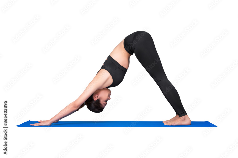 Asian woman practice yoga pose exercise at the yoga sport gym isolated on white background Asian woman practice yoga pose exercise at the yoga sport gym isolated on white background