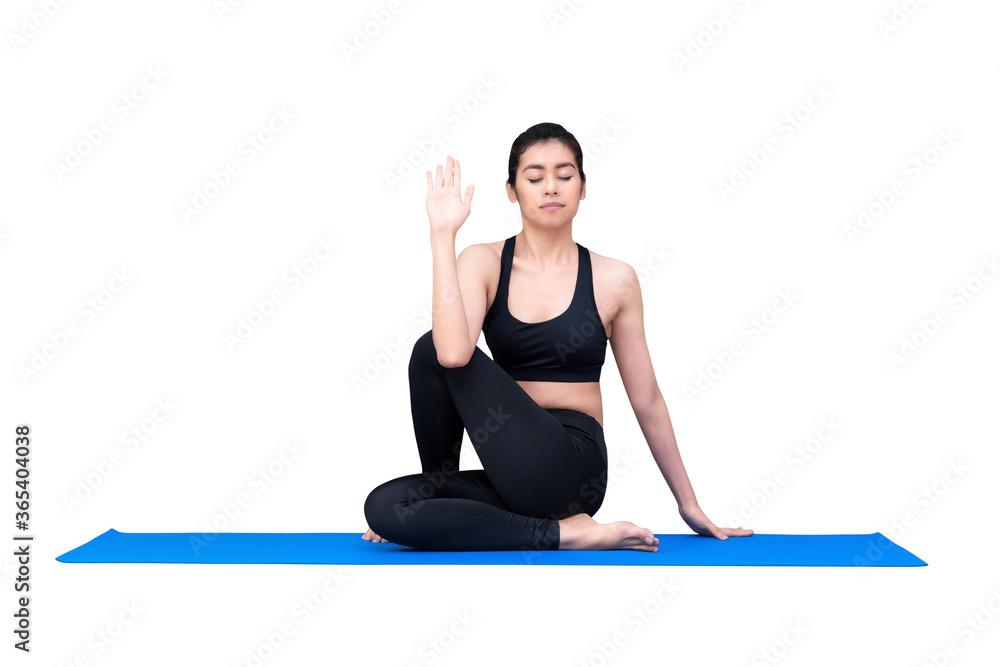Asian woman practice yoga pose exercise at the yoga sport gym isolated on white background Asian woman practice yoga pose exercise at the yoga sport gym isolated on white background