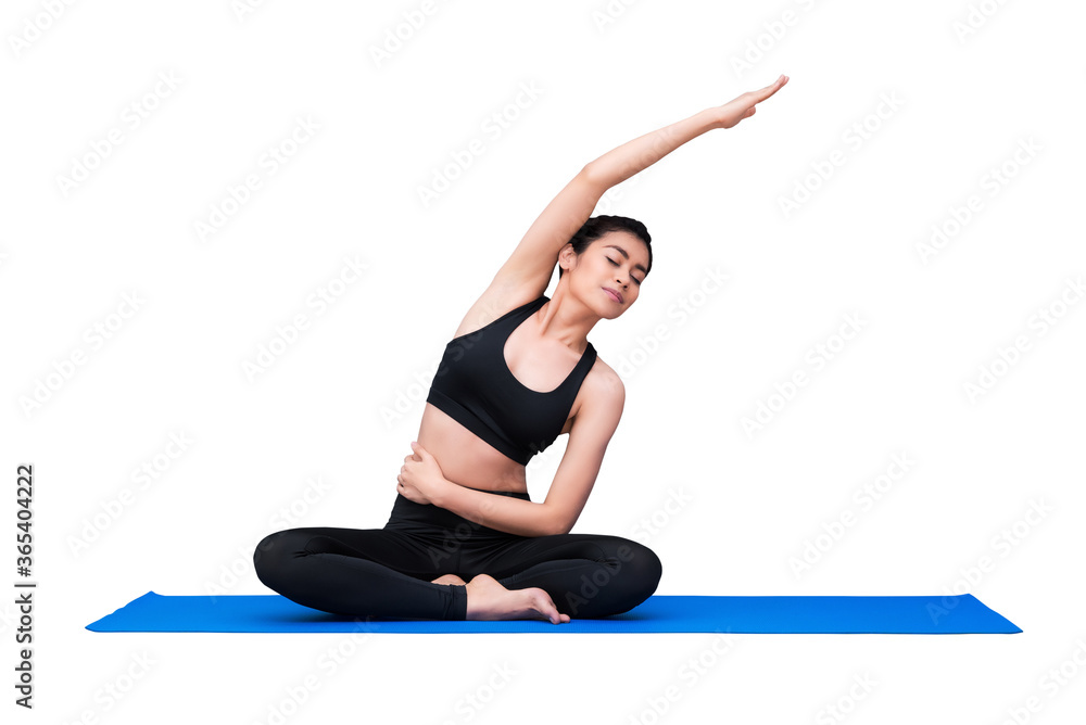 Asian woman practice yoga pose exercise at the yoga sport gym isolated on white background Asian woman practice yoga pose exercise at the yoga sport gym isolated on white background