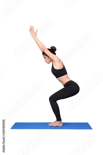 Asian woman practice yoga pose exercise at the yoga sport gym isolated on white background