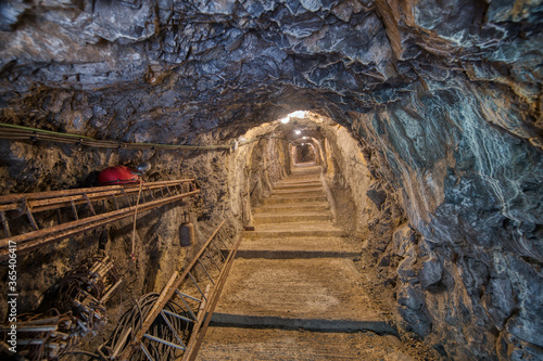 Entrance to limestone tourist caves in the brembana valley Bergamo Italy