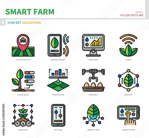 smart farm icon set,filled outline style,vector and illustration