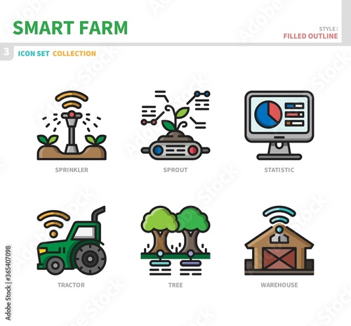 smart farm icon set,filled outline style,vector and illustration