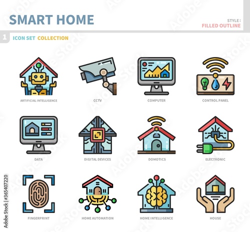 smart home icon set,filled outline style,vector and illustration