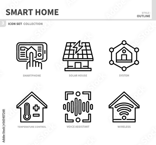 smart home icon set,outline style,vector and illustration
