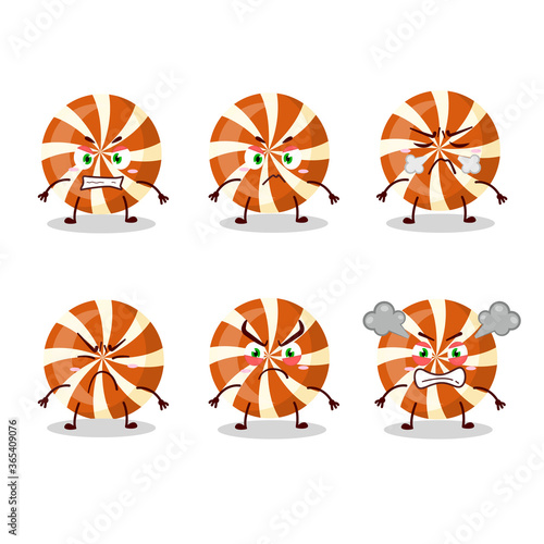 Spiral candy cartoon character with various angry expressions