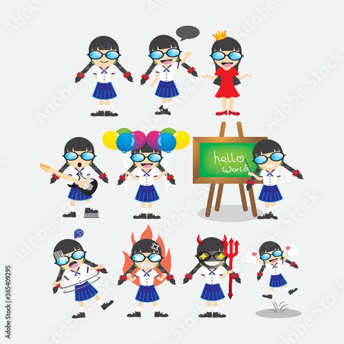 girl character with different actions