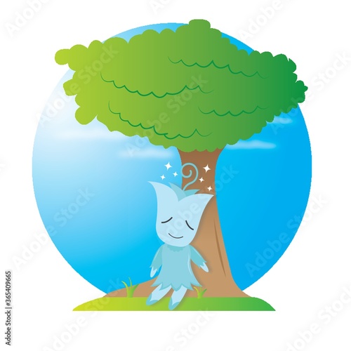 tulip character taking nap under tree