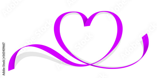 ribbon purple heart shape isolated on white, ribbon line purple heart-shaped, heart shape ribbon stripes purple, copy space, border tape curl heart shaped for decoration greeting valentine's day