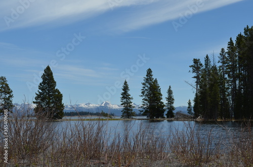 Spring in Yellowstone National Park: Looking East Across Yellowstone Lake From Gull Point Beach Area to Stevenson Island with Mount Langford, Mount Doane & Mount Stevenson of the Absaroka Range Beyond photo