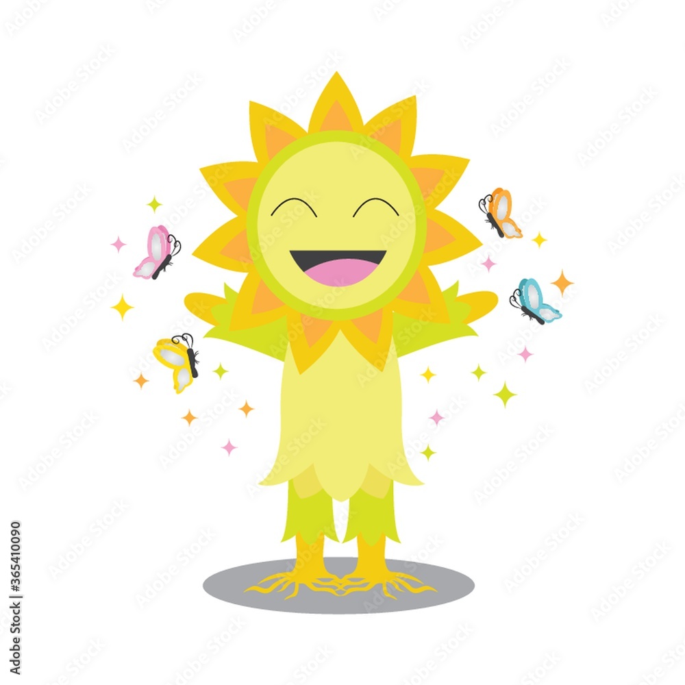 sunflower character with butterflies sunflower character with butterflies