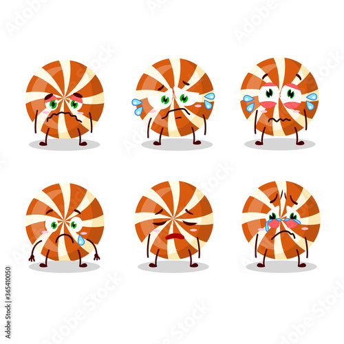 Spiral candy cartoon character with sad expression