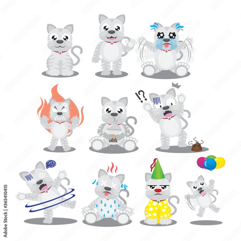 cat character with different actions