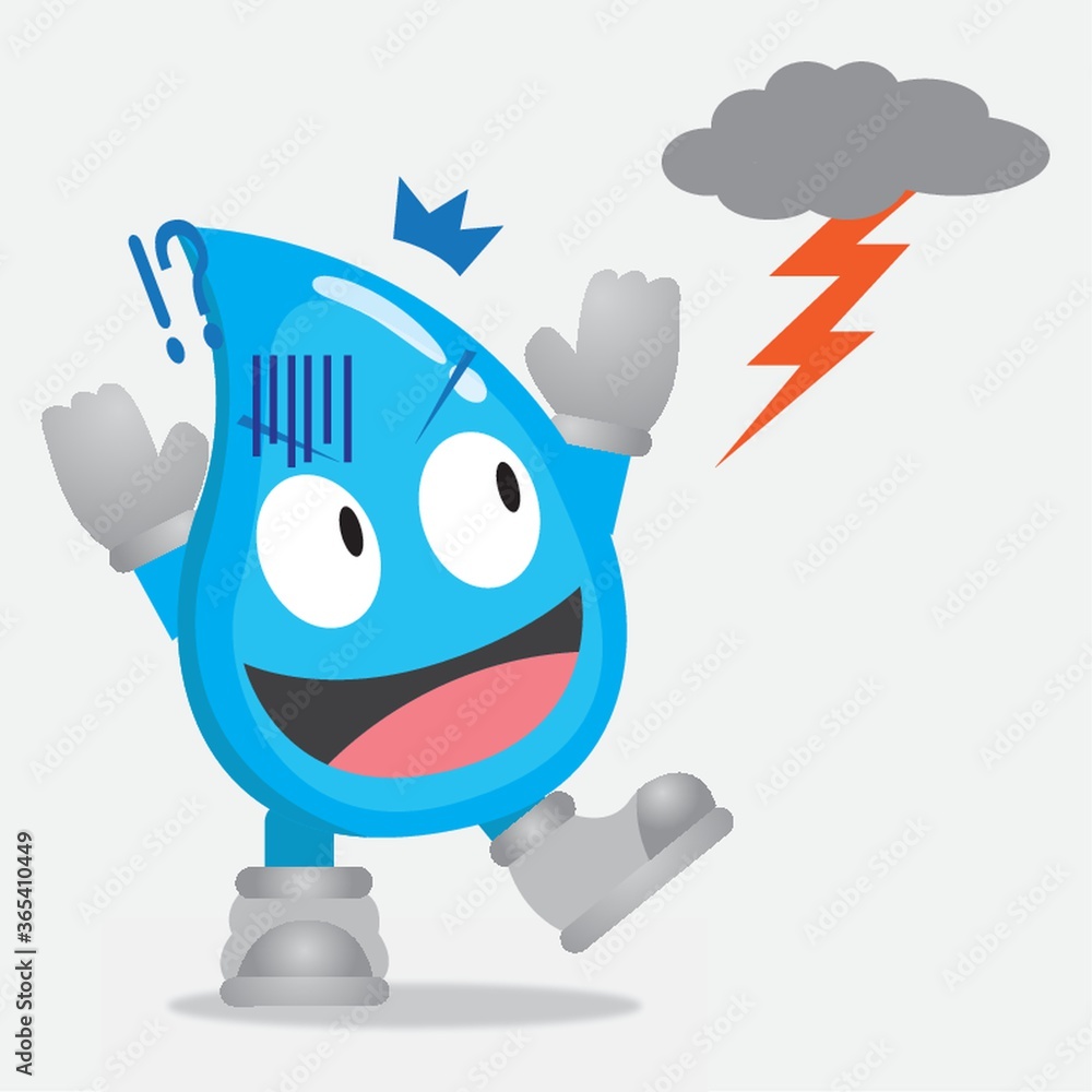 water drop character frightened by thunder lightening water drop character frightened by thunder lightening
