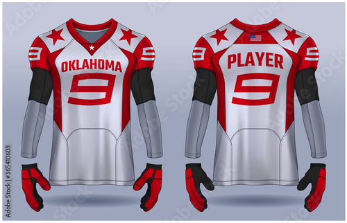 American Football jersey,t-shirt sport design template.uniform front and back view.