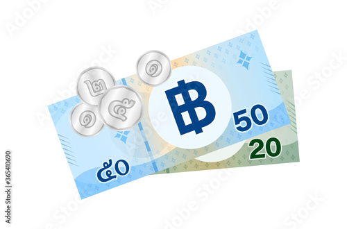 79 baht thai banknote money, thai currency seventy-nine THB concept, bank note money thailand baht for business and finance icon, pile of paper money isolated on white background