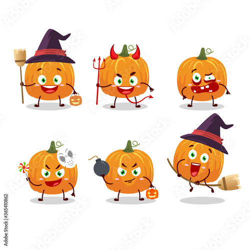 Fototapeta Naklejka Na Ścianę i Meble -  Halloween expression emoticons with cartoon character of pumpkin