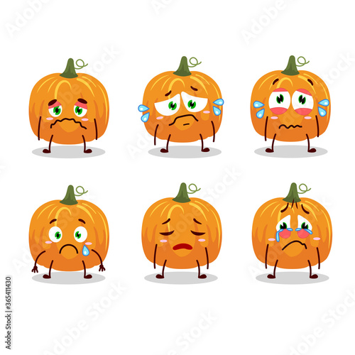 Pumpkin cartoon in character with sad expression