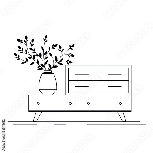 Furniture for the bedroom and living room. Furniture linear vector icon. Flowerpot bedroom chest of drawers in linear simple style for websites, logos. Modern interior design.
