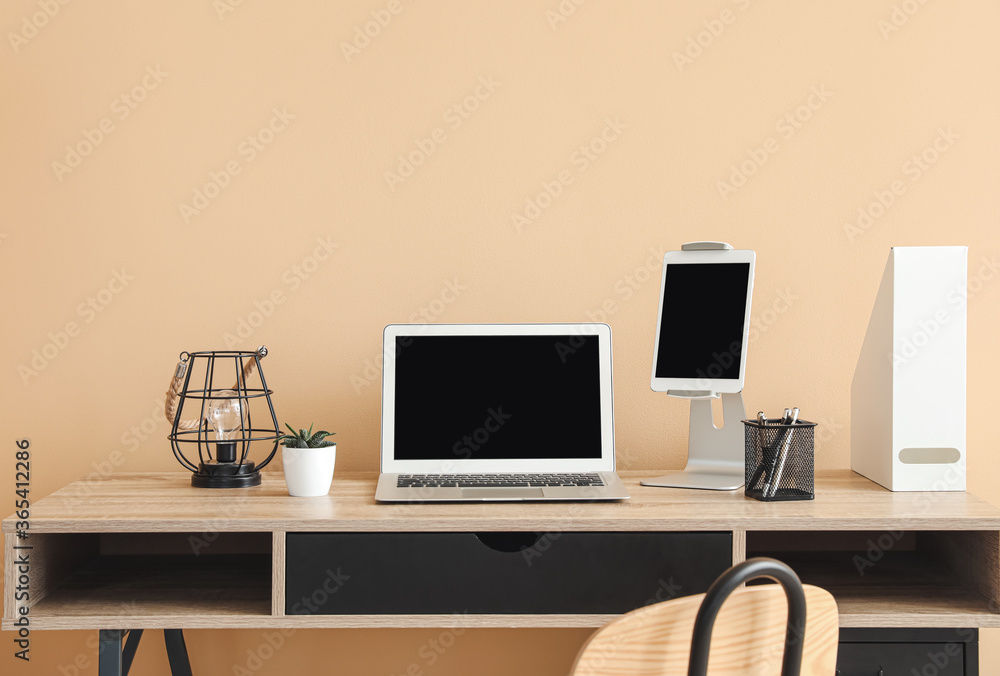 Fototapeta premium Comfortable workplace with modern computer in office