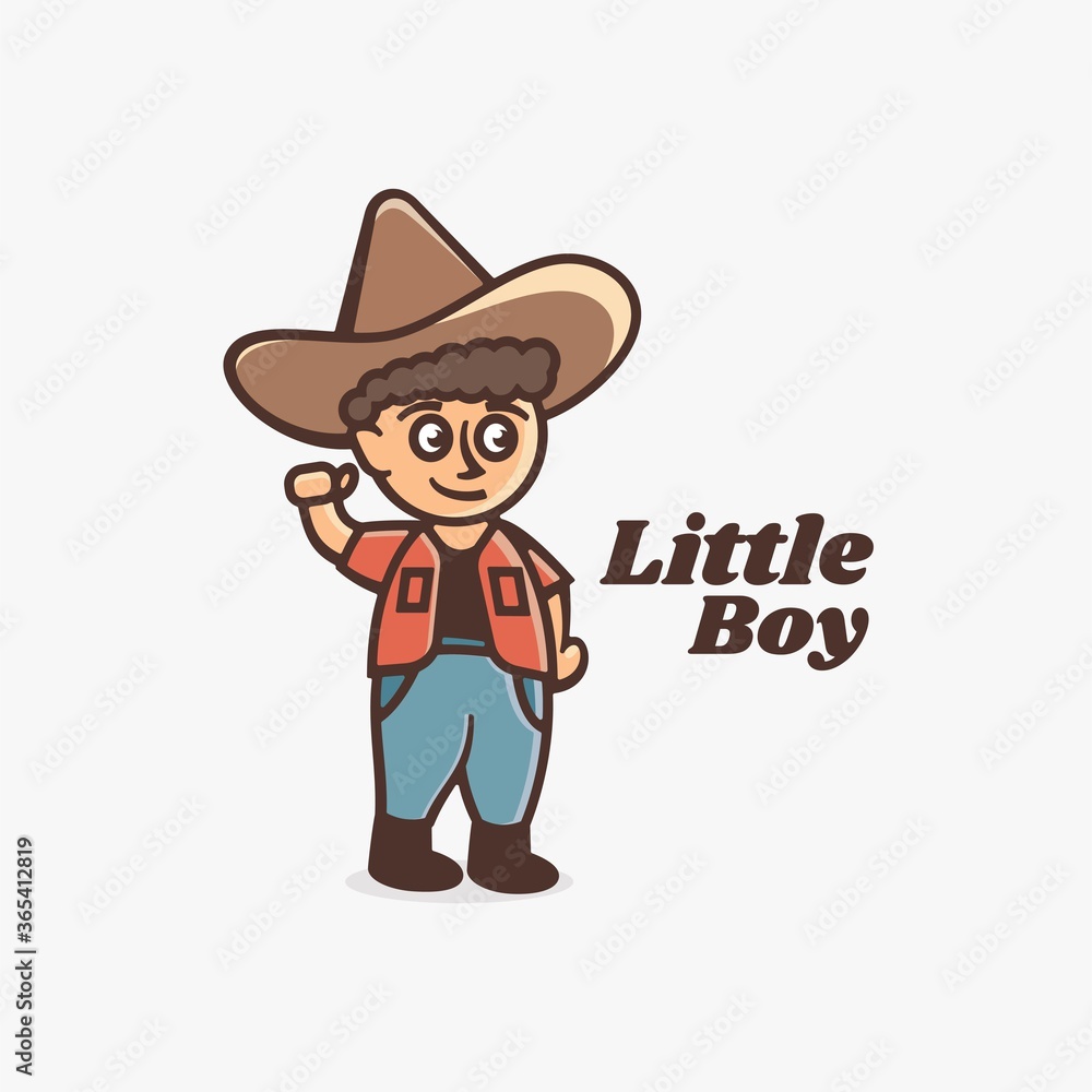 Vector Logo Illustration Little Boy Simple Mascot Style.