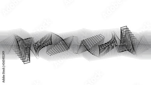 Abstract flow lines background . Fluid wavy shape .Striped linear pattern . Music sound wave . Vector illustration
