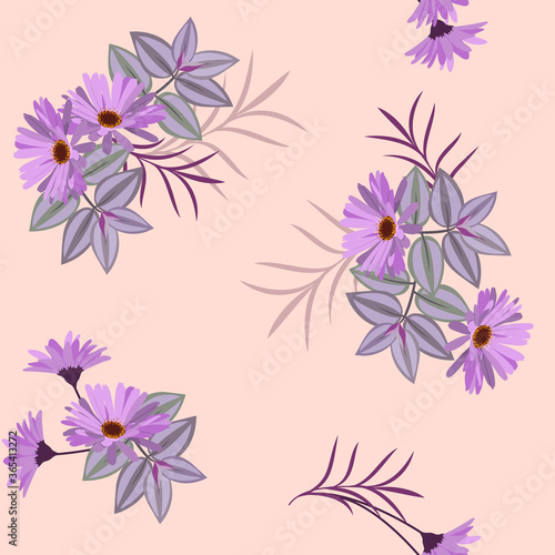 Seamless vector illustration with gerbera flowers on a pink background.