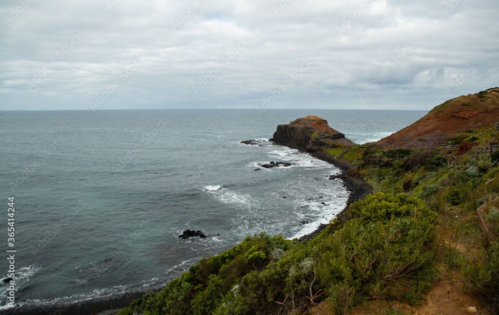 Rocks and sea on the coast of Cape Schanck at Mornington Peninsula in Victoria, Australia