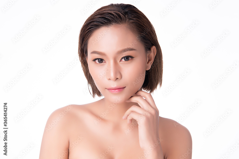 close up Beautiful Young asian Woman touching her clean face with fresh Healthy Skin, isolated on white background, Beauty Cosmetics and Facial treatment Concept close up Beautiful Young asian Woman touching her clean face with fresh Healthy Skin, isolated on white background, Beauty Cosmetics and Facial treatment Concept