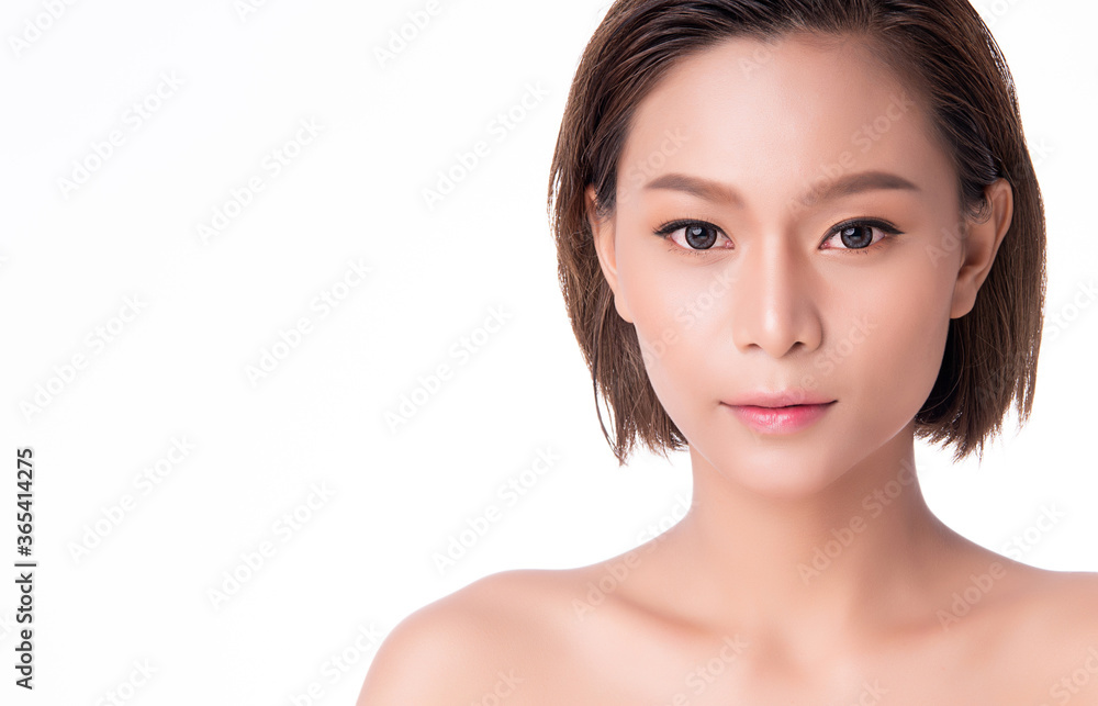 close up young asian woman face with clean skin on white background, Beauty Cosmetics and Facial treatment Concept, close up young asian woman face with clean skin on white background, Beauty Cosmetics and Facial treatment Concept,