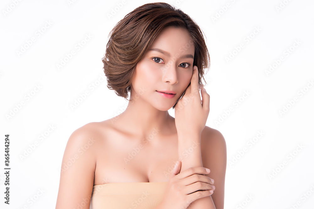 Portrait of Beautiful smiling young asian woman with clean skin, isolated on white background with skin healthcare concept. Portrait of Beautiful smiling young asian woman with clean skin, isolated on white background with skin healthcare concept.