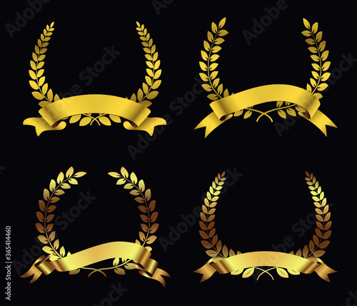 Golden laurel wreaths with ribbons