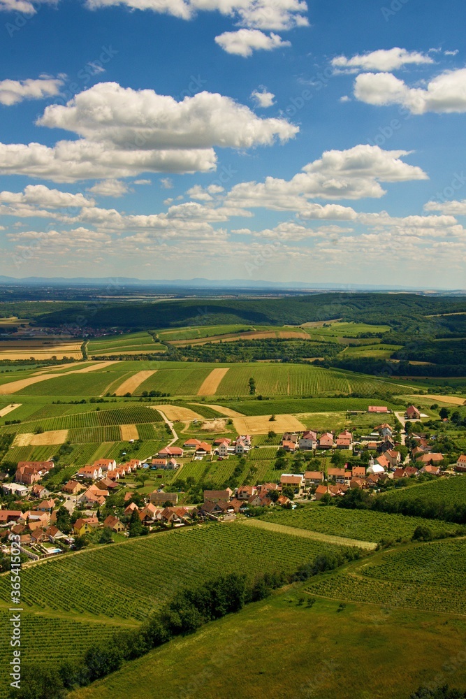 Fototapeta premium The colorful wine village Pavlov on the background of traditional landscape of region of Moravia (Morava), Czechia, middle/central Europe
