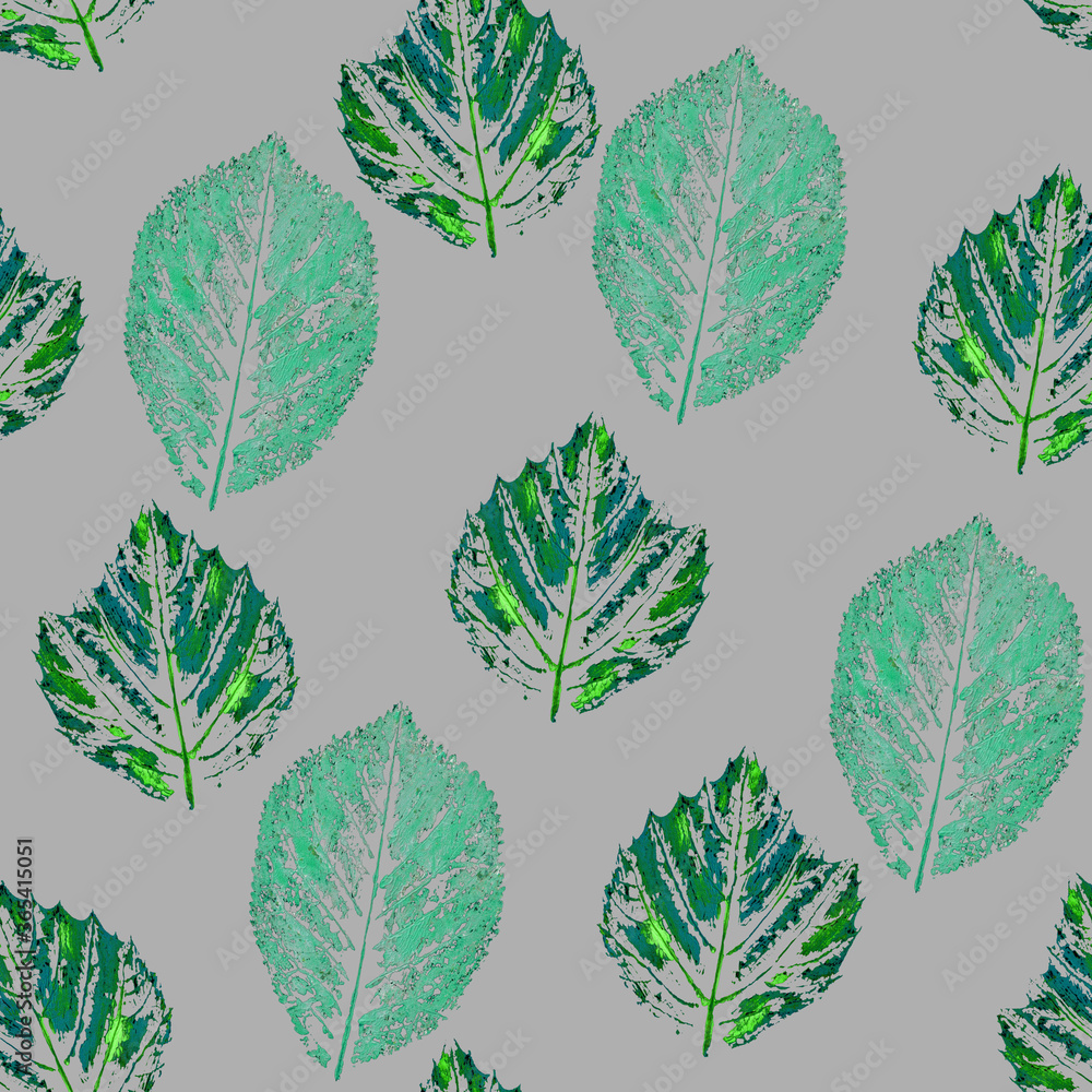 Green leaves set watercolor, seamless pattern