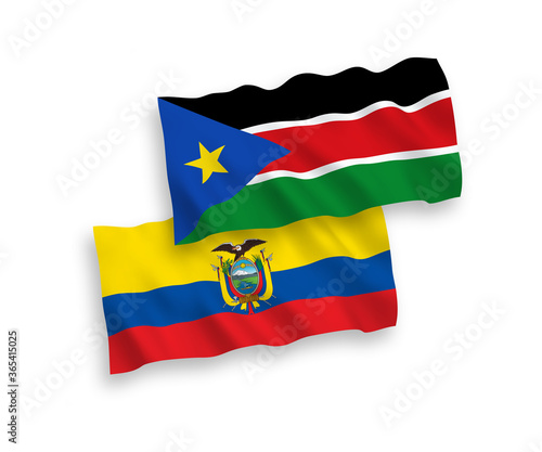 Flags of Republic of South Sudan and Ecuador on a white background