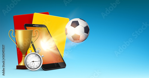 Smartphone with soccer ball and winner gold cup