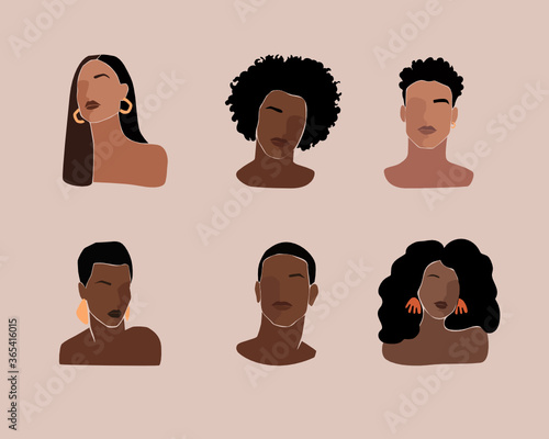 Black young beautiful women and man portraits with different hairstyle.  Black lives matter