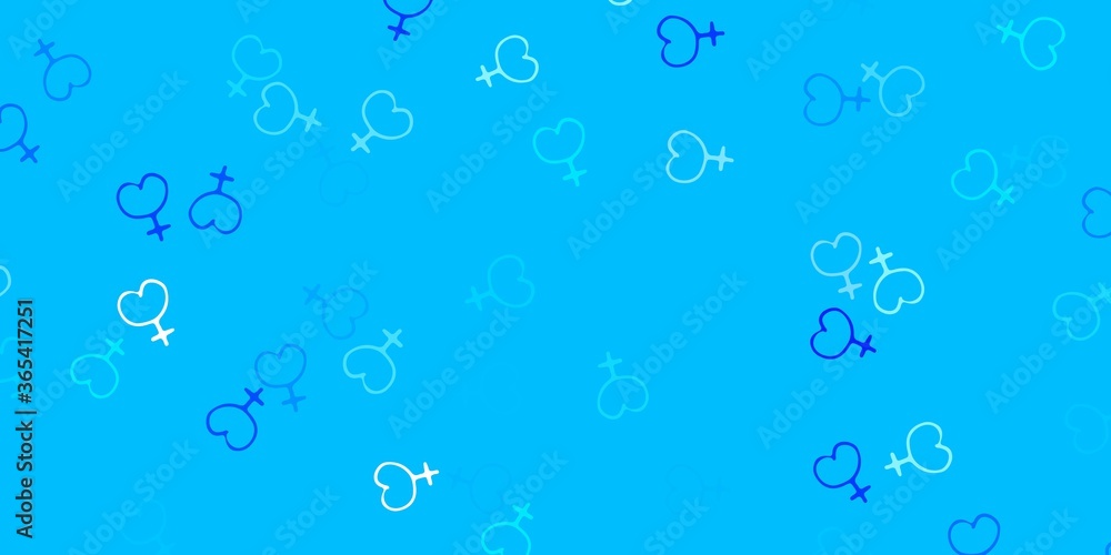 Light BLUE vector backdrop with woman's power symbols.