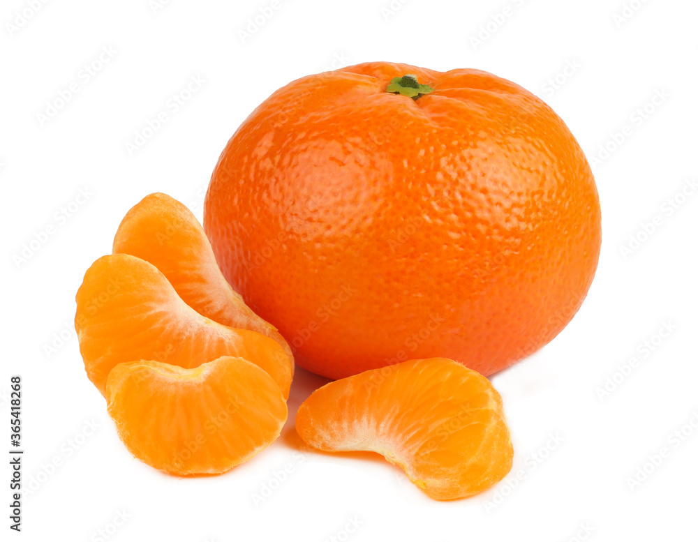 Tangerines with a slice isolated on white background Tangerines with a slice isolated on white background