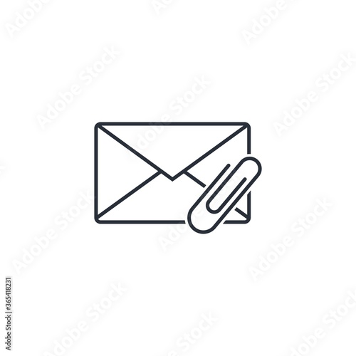 Letter and paper clip. Vector Linear Icon Isolated on White Background.