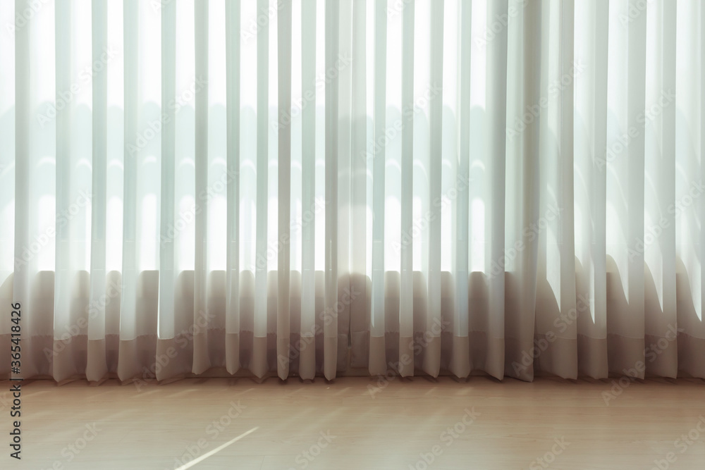 Living room with brights sunshine, silk curtain Living room with brights sunshine, silk curtain