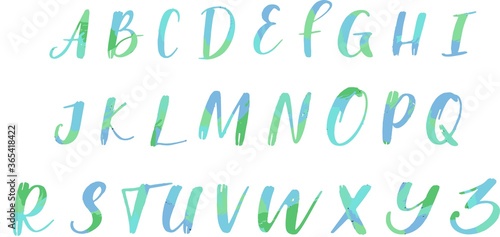 Handwritten watercolor ocean alphabet