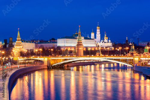 The Kremlin palace along with moskva river during twilight time in Moscow,Russia